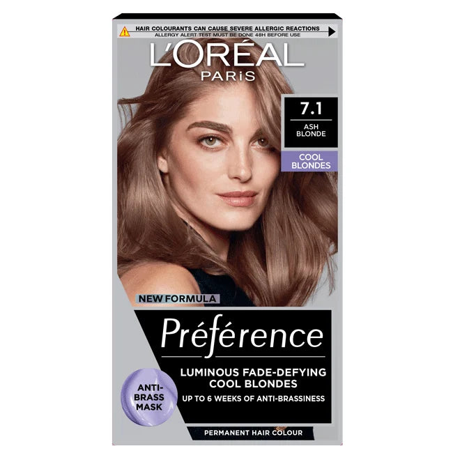 Loreal L'Oréal Préférence 7.1 Ash Blonde Luminous Permanent Hair Colour for At-Home Use
