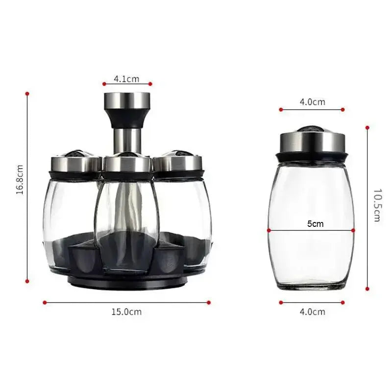 7-Piece Spice Jar Set with Rotating Rack. Glass Seasoning & Salt Shakers Storage