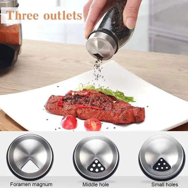 7-Piece Spice Jar Set with Rotating Rack. Glass Seasoning & Salt Shakers Storage