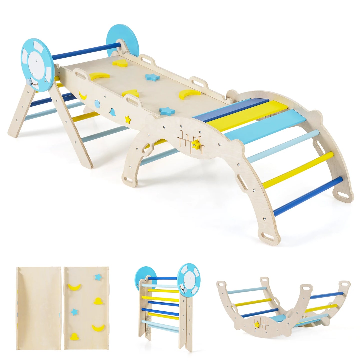7-in-1 Colorful Montessori Climber Set Toddler Nautical Themed Climbing Set-Colourful