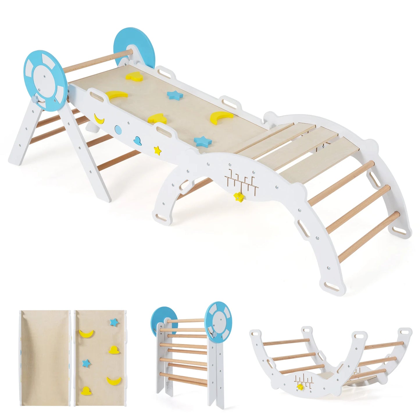 7-in-1 Colorful Montessori Climber Set Toddler Nautical Themed Climbing Set-Colourful
