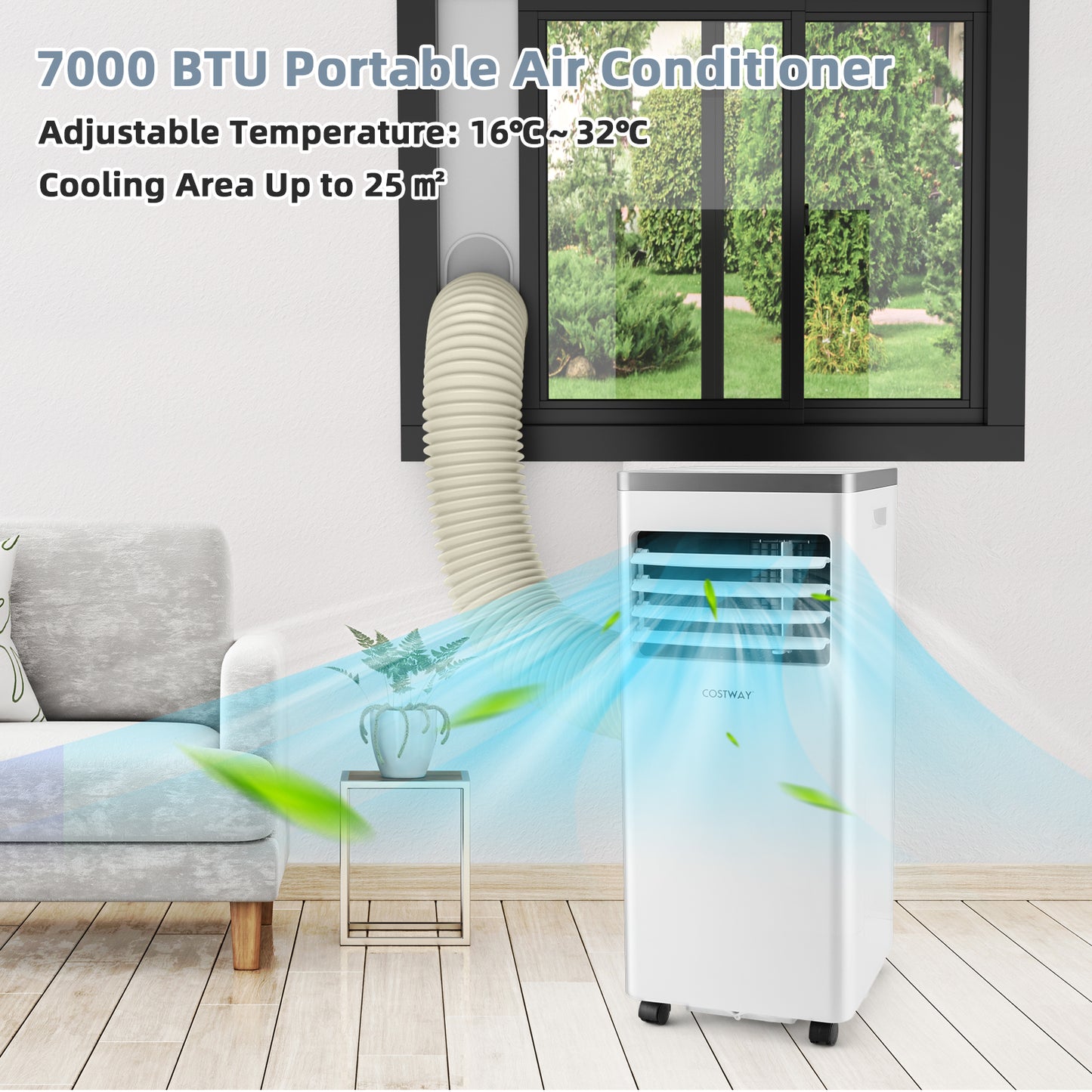 9000BTU Portable Air Conditioner with Remote Control and 24H Timer