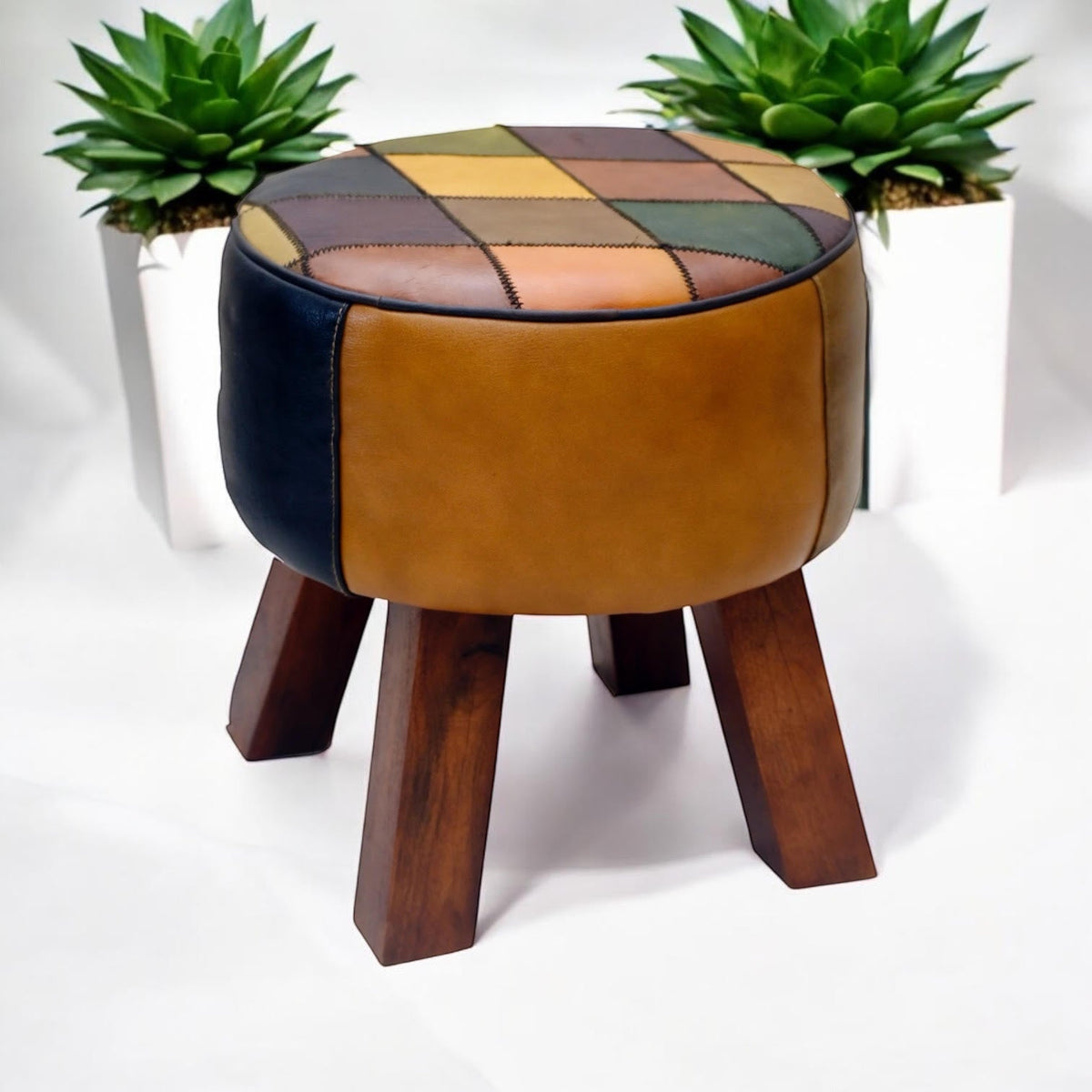 42CM LEATHER STOOL  Harlequin diamond pattern