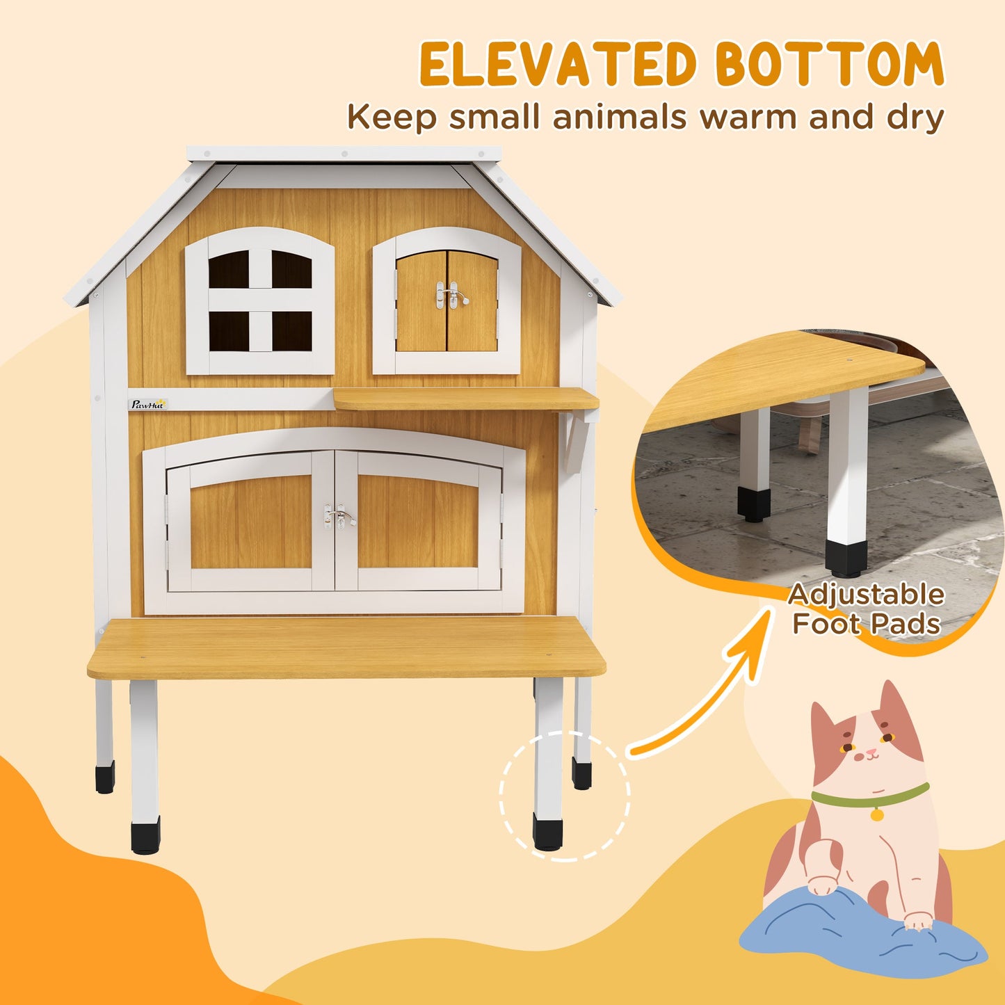 PawHut Outdoor Cat House Cat Shelter w/ Openable Asphalt Roof, Escape Doors