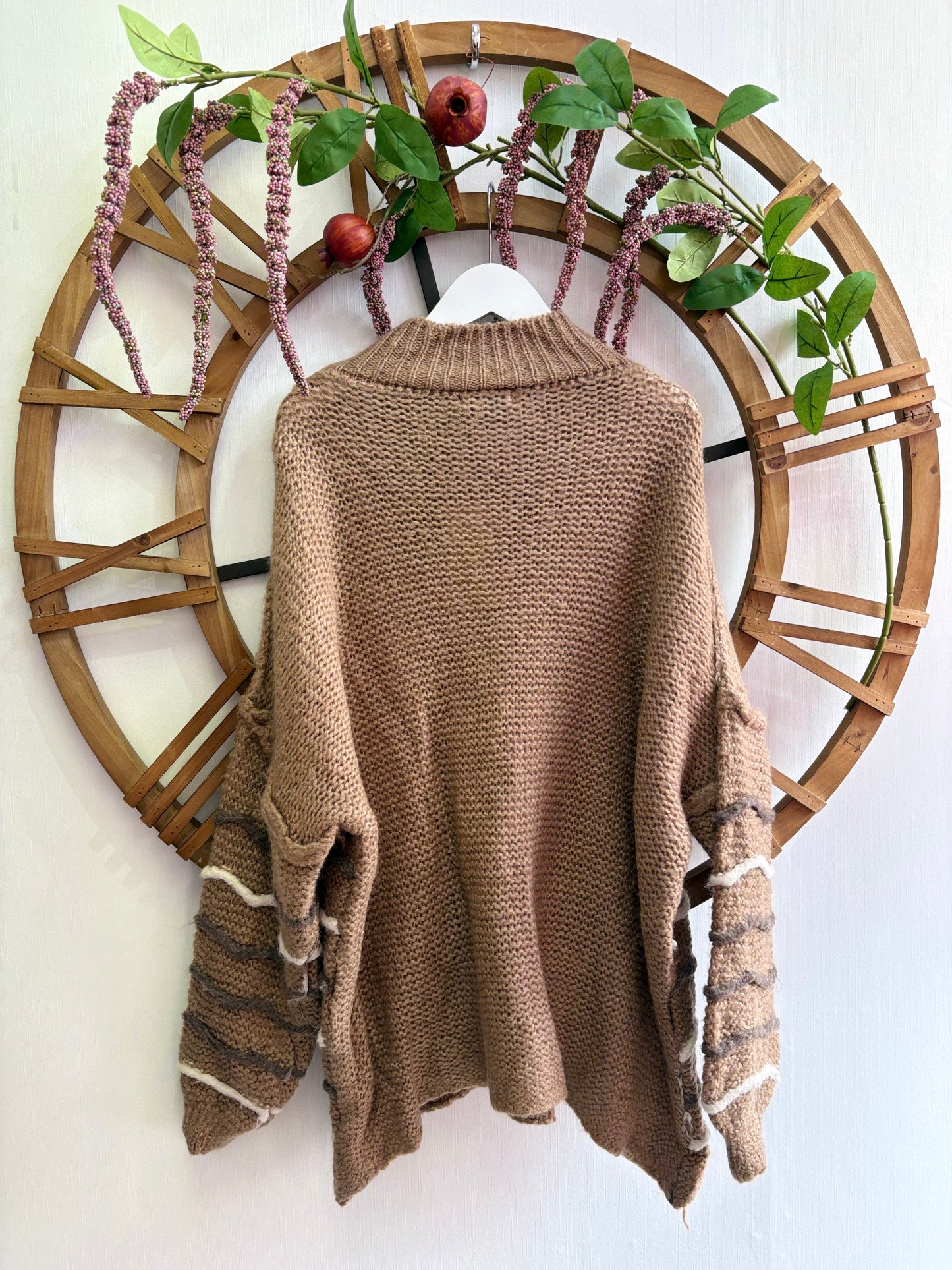 Luxtyle Chunky Stripe Knit Jumper – Ecru, Camel & Khaki – One Size (up to 18)