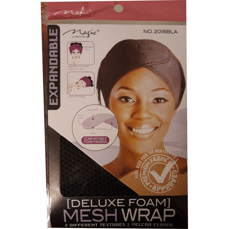 Magic Collection Deluxe Foam Mesh Wrap No.2018BLA for Secure Hair Styling & Protection