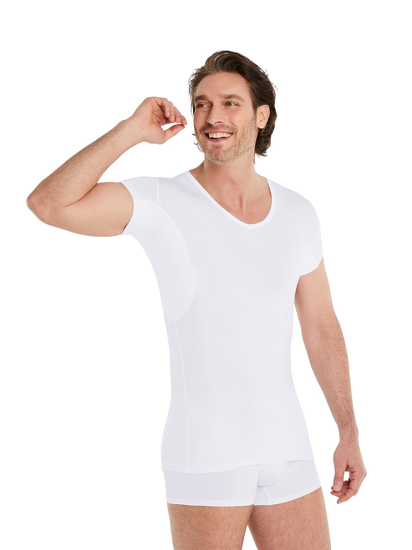 FINN Anti-Sweat Men's Shirt with Extra Short Sleeves ? Perfect Under Short-Sleeve Shirts and Polo Shirts - Undershirt with Armpit Pads for Protection