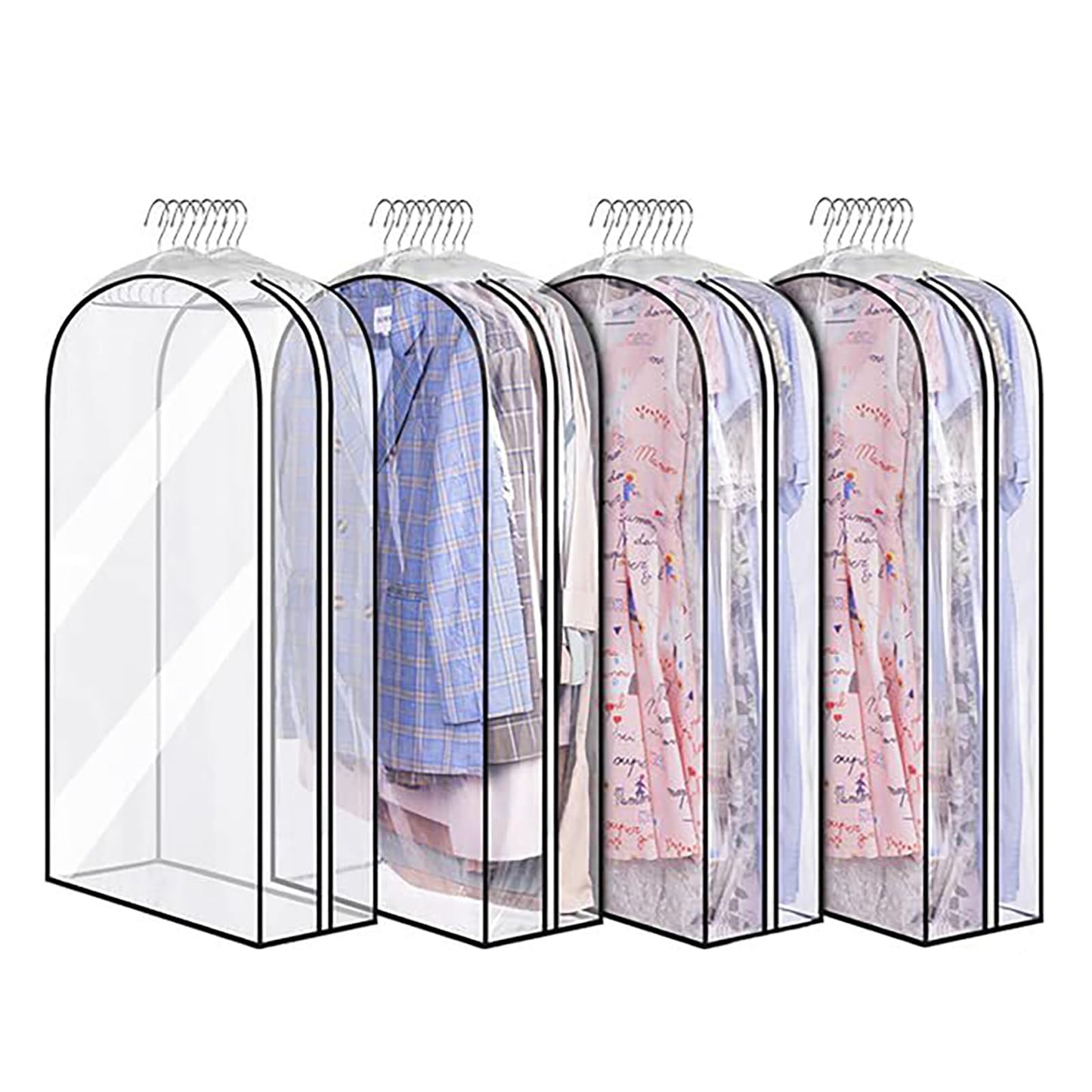 XIANTIAN 4 Pack Full Clear Garment Bags, 40" Clothes Covers with 10" Gusseted, Clear Dress Bags Covers Long, Moth Proof Clothes Covers Protector Bags