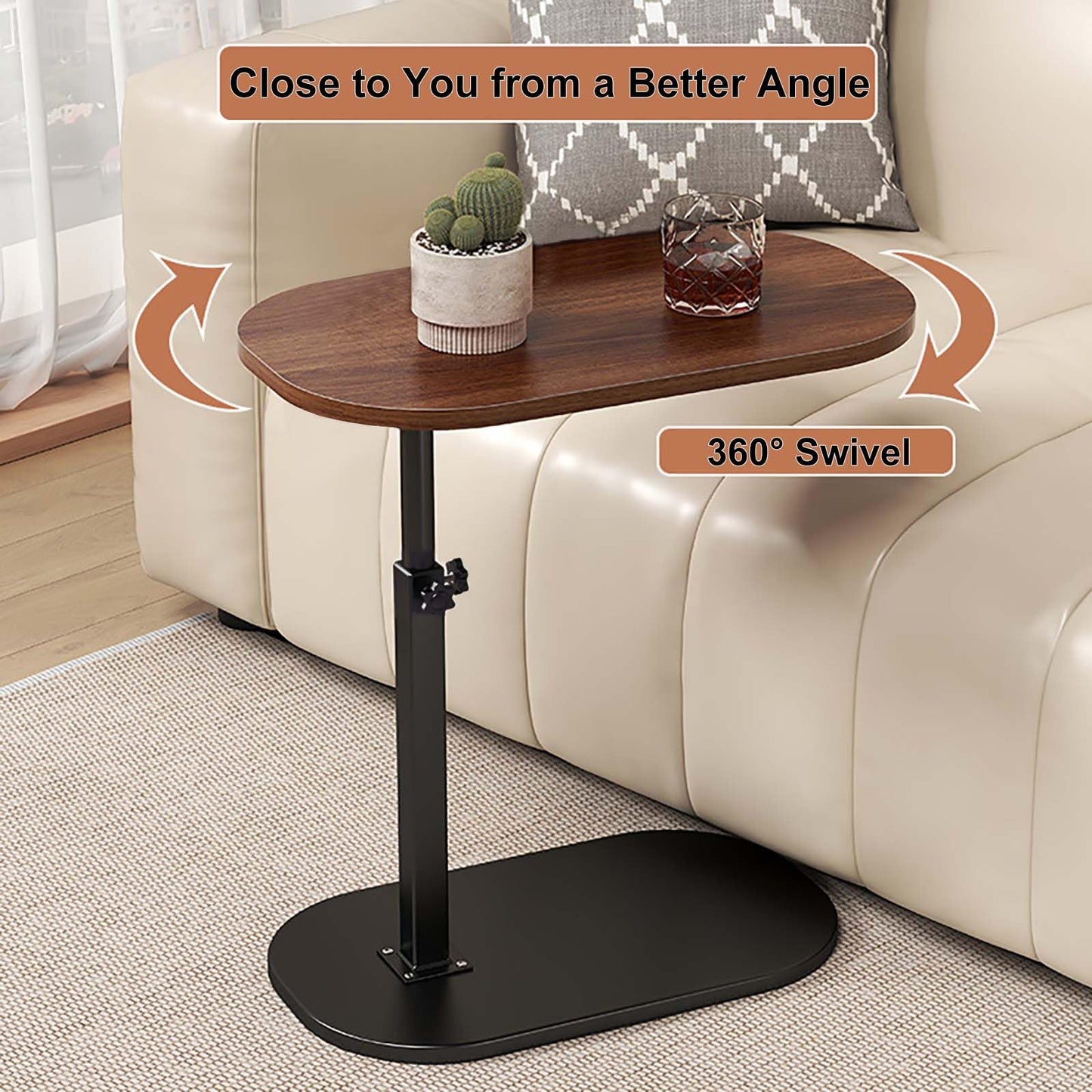 AYES Lifting Side Table 360° Swivel C Shaped End Table - TV Tray Table Narrow Side Table Laptop Desk for Living Room Bedroom Bedside Nursing Sofa