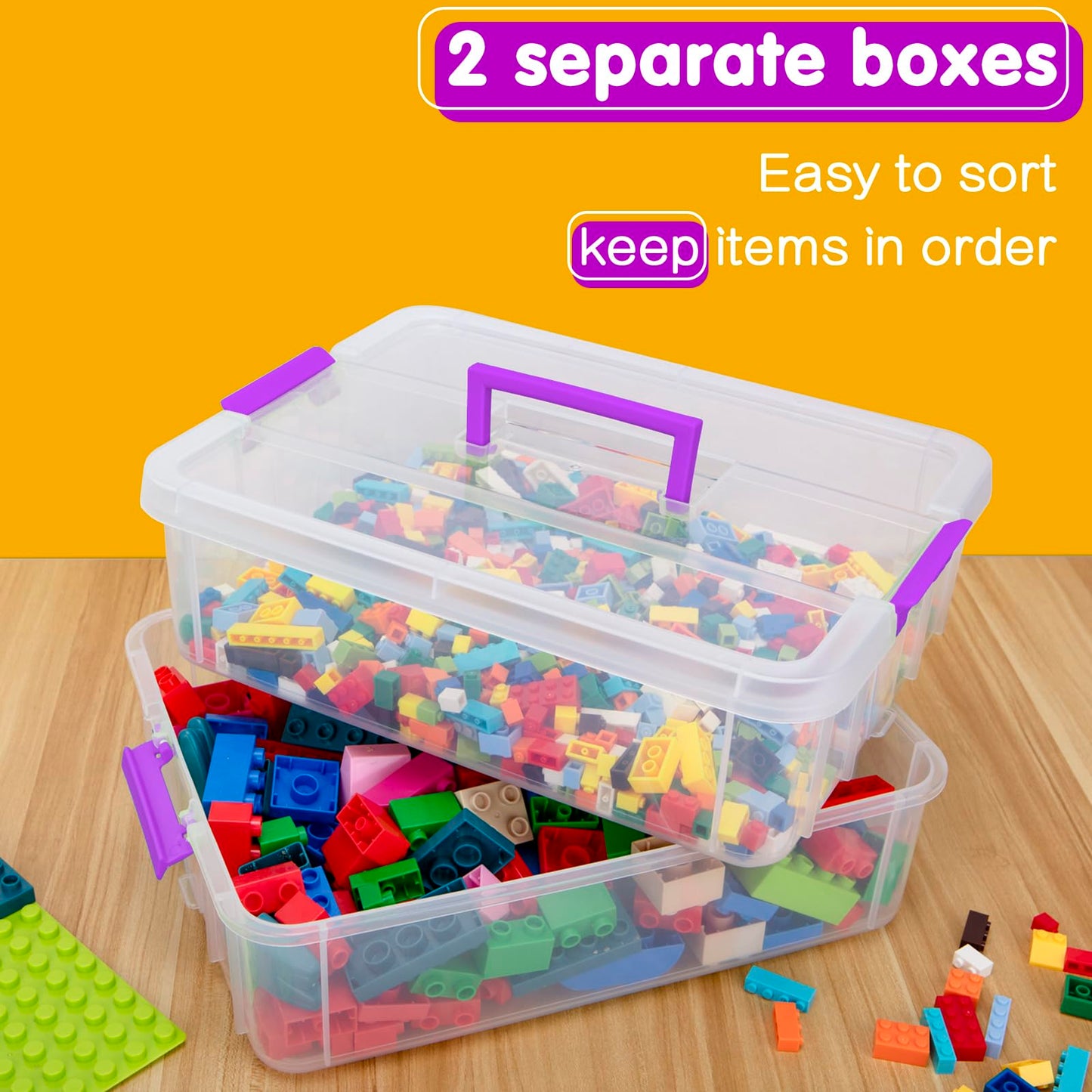 Creahaus 2 Layer Plastic Storage Containers with Lids, Multipurpose Clear Stack & Carry Box