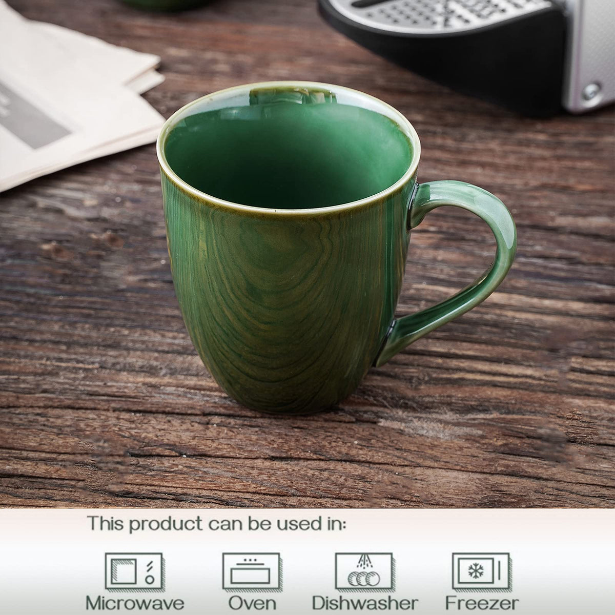 vicrays Porcelain Tea Mug Set of 4, 350 ml, Stoneware Coffee Mug for Men, Women, Unique Glazed Mugs with Handle for Coffee, Tea, Milk, Cocoa,