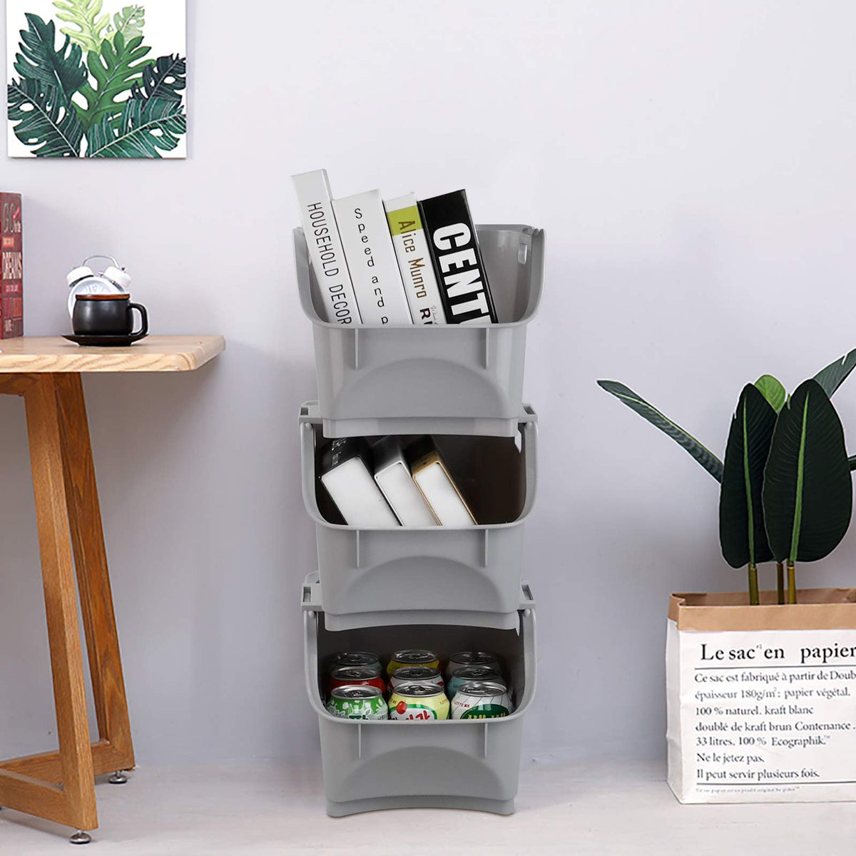 Asking Gray Stackable Storage Basket, 3-Tier Multi-Purpose Stacking Wire Organizer Kitchen Baskets Rack