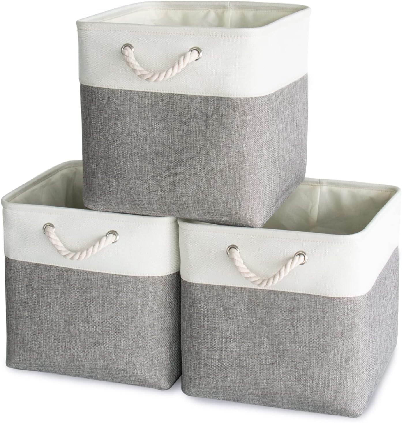 flaxarne Decorative Storage Basket with Rope Handles; 3-Pack Collapsible Storage Baskets for Shelves