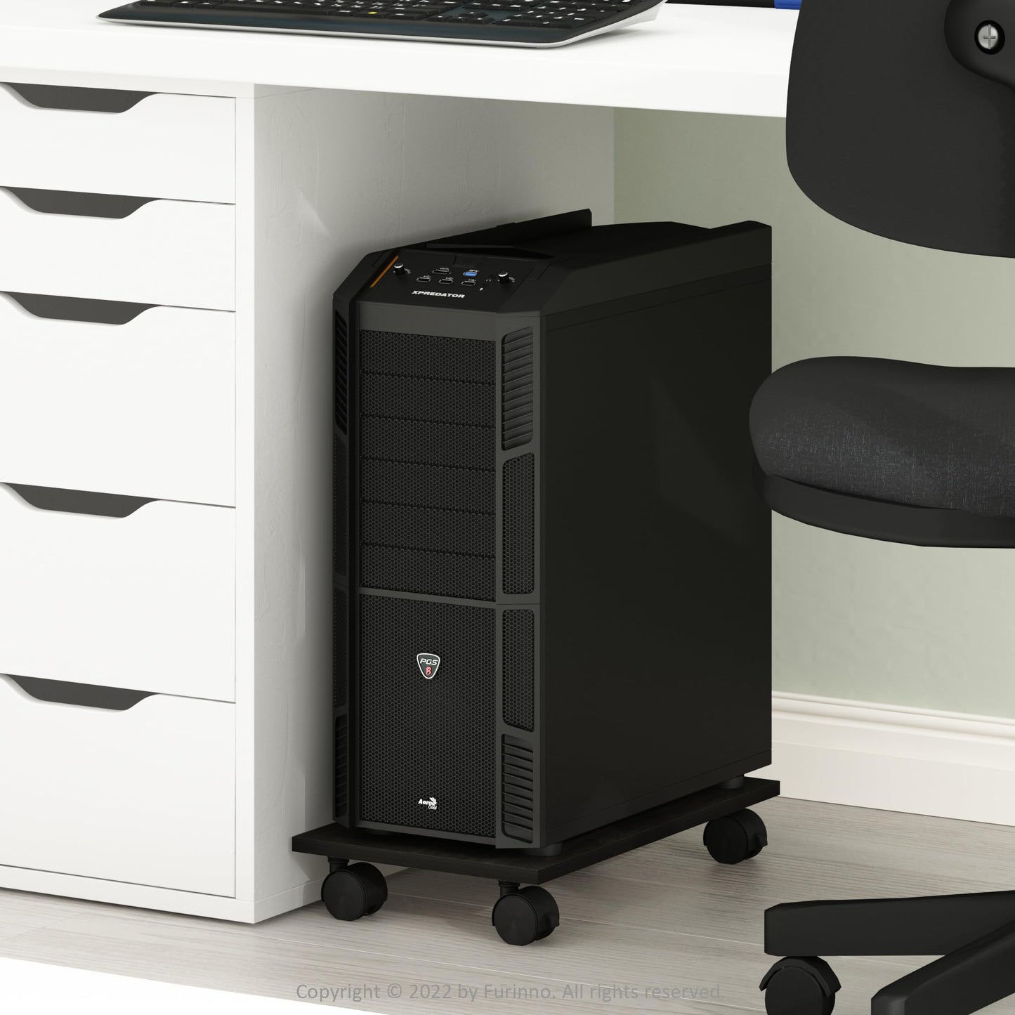 Furinno ECON Printer Stand, Under Desk Printer Stand, Printer Table with Wheels, for CPU, Office Supplies, Home Office, Espresso