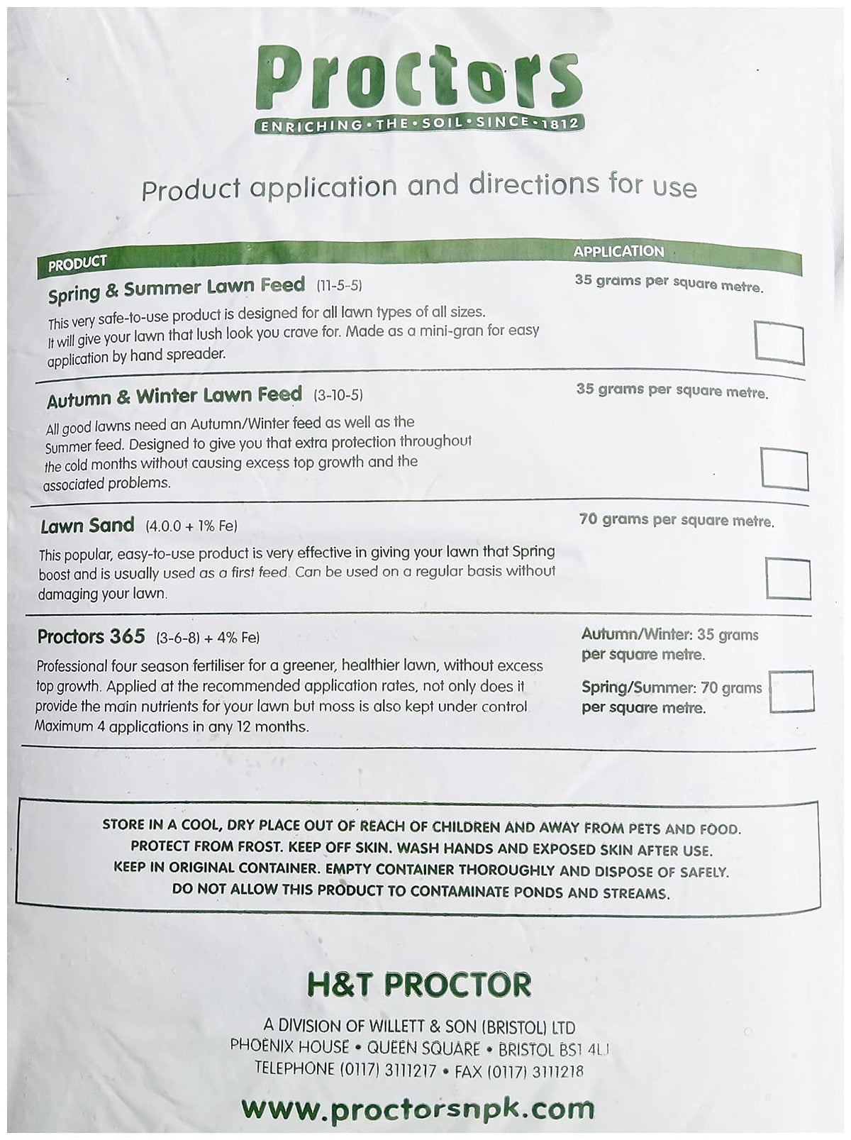 20kg bag of Proctors Spring and Summer Lawn Grass Food