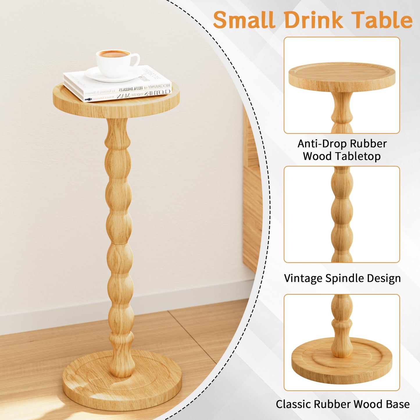 Wooden Round Side Table, Round Bar Table, Small End Table-Pale wood