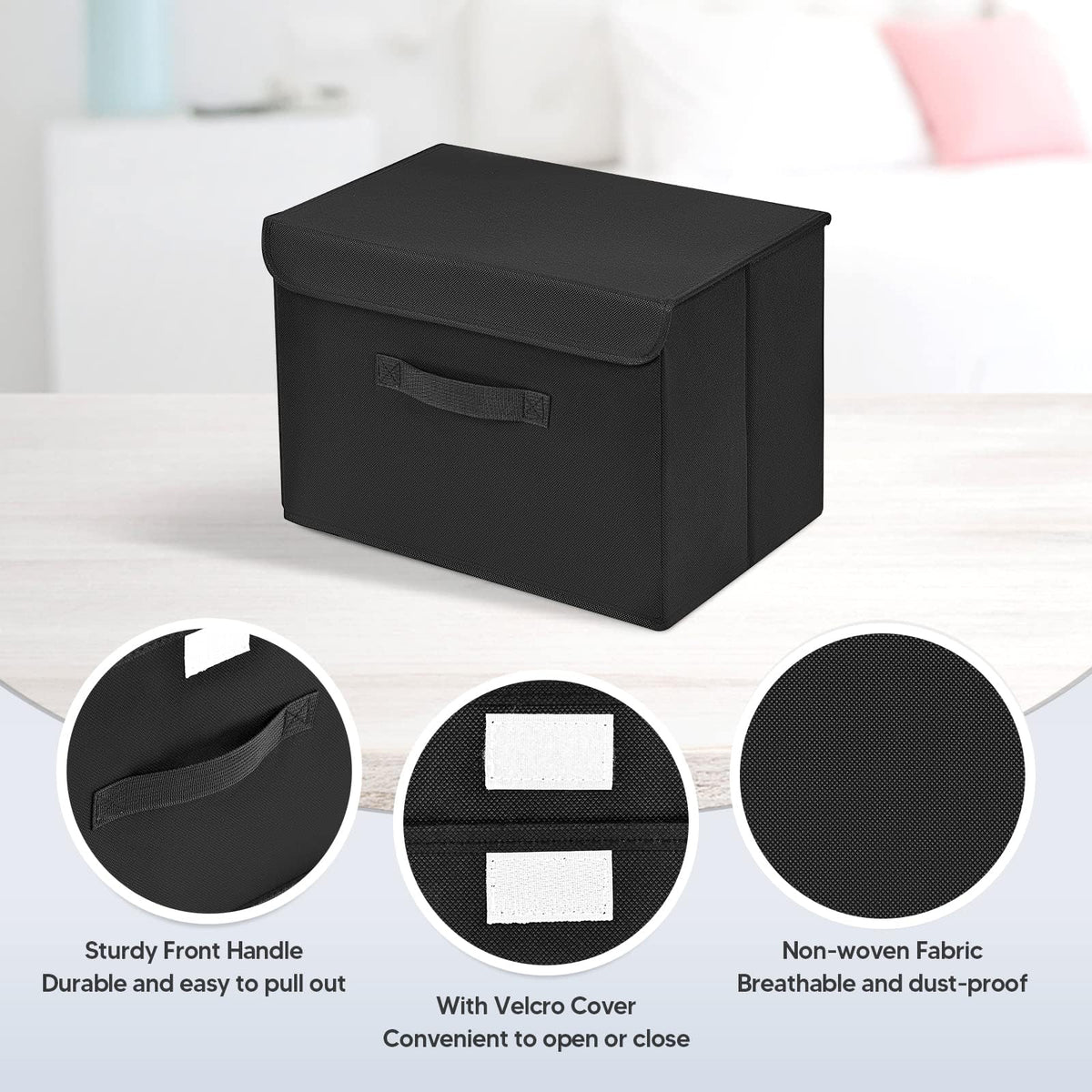 DIMJ 3 Pack Foldable Storage Boxes with Lids - Collapsible Storage Bin with Handle, Fabric Storage Basket Organiser Box for Wardrobe, Closet, Shelf