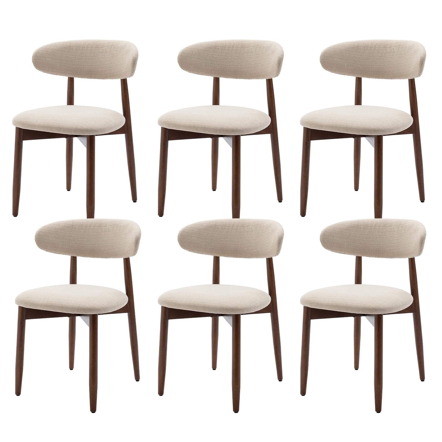 COLAMY Wooden Dining Chairs Set of 6, Modern Fabric Upholstered Kitchen Side Chairs, Farmhouse Dining Room Chair with Foot Pegs, Beige