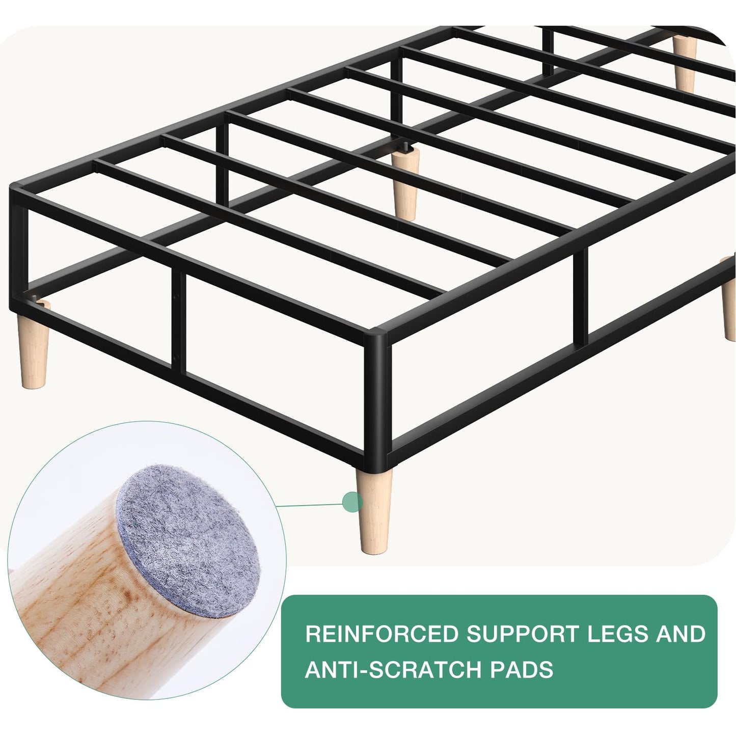 Novilla 35cm King Size Metal Platform Bed Frame, 5FT Mattress Foundation With Fabric Cover, Metal Slat Support, Solid Wooden Support Legs