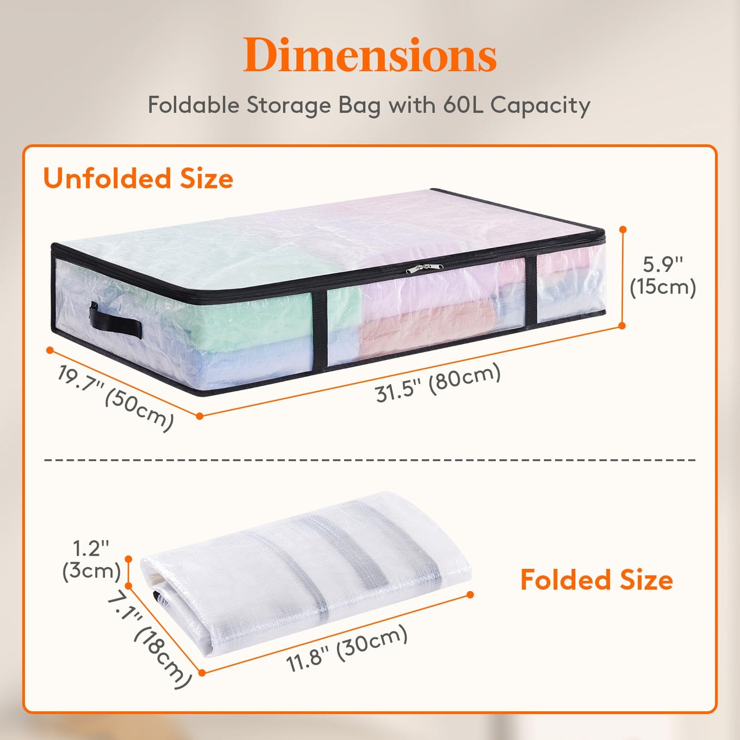 Lifewit 6 Pack Under Bed Storage, 60L Large Clear Plastic Storage Bags, Clothes Storage Boxes Wardrobe Storage Organizer with Reinforced Handle Sturdy