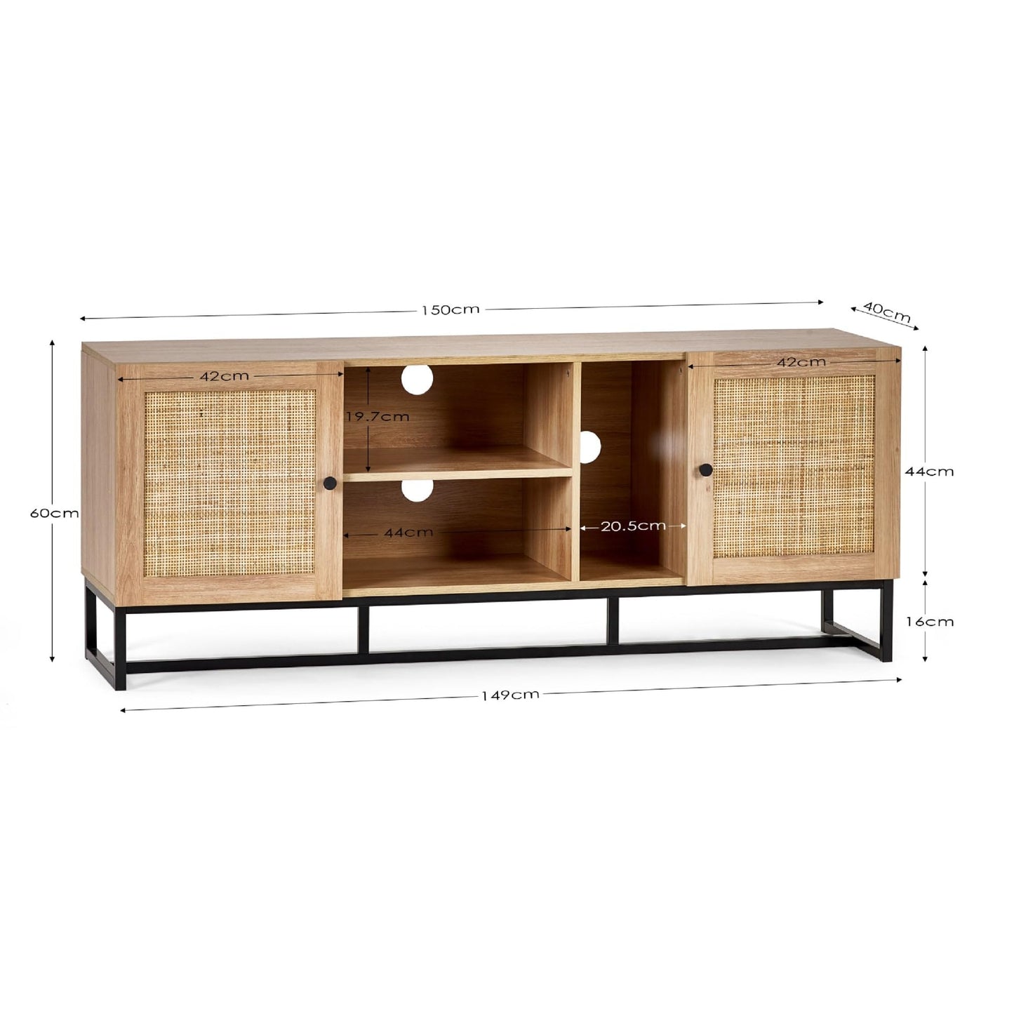 Julian Bowen Padstow TV Unit for 55" TVs, Faux Rattan, Oak Effect - W150cm