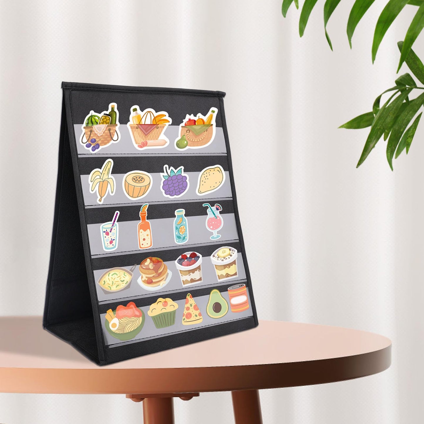 Fukaisu Portable Sticker Display Stand, Foldable Tabletop Pocket Chart with Clear Pockets Double-Sided 5-Tier Organizer Rack Holder for Stickers