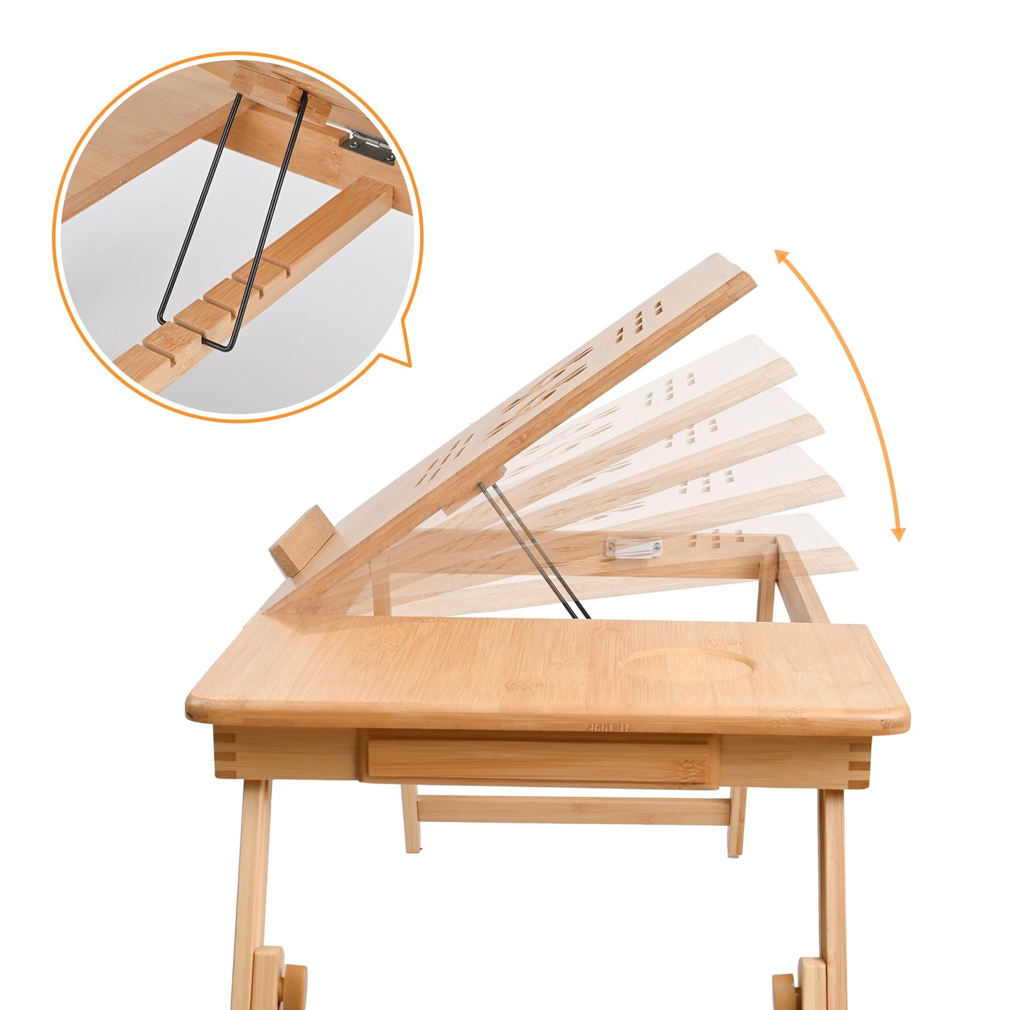 VASMIA Laptop Table,Laptop Desk for Bed with Adjustable Angle and Height,Bamboo Folding Desk for Working Reading and Breakfast,Natural