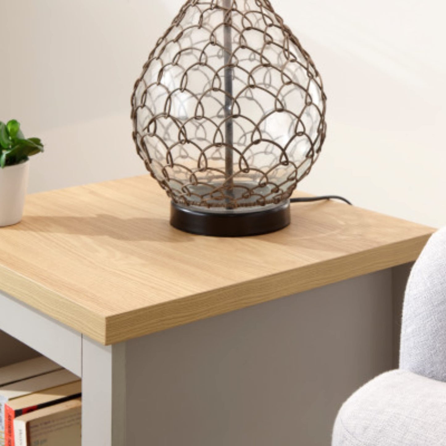 GFW Lancaster Grey and Oak Side Table with Shelf, Country Style Lamp Table, Living Room End Table with Storage Shelf