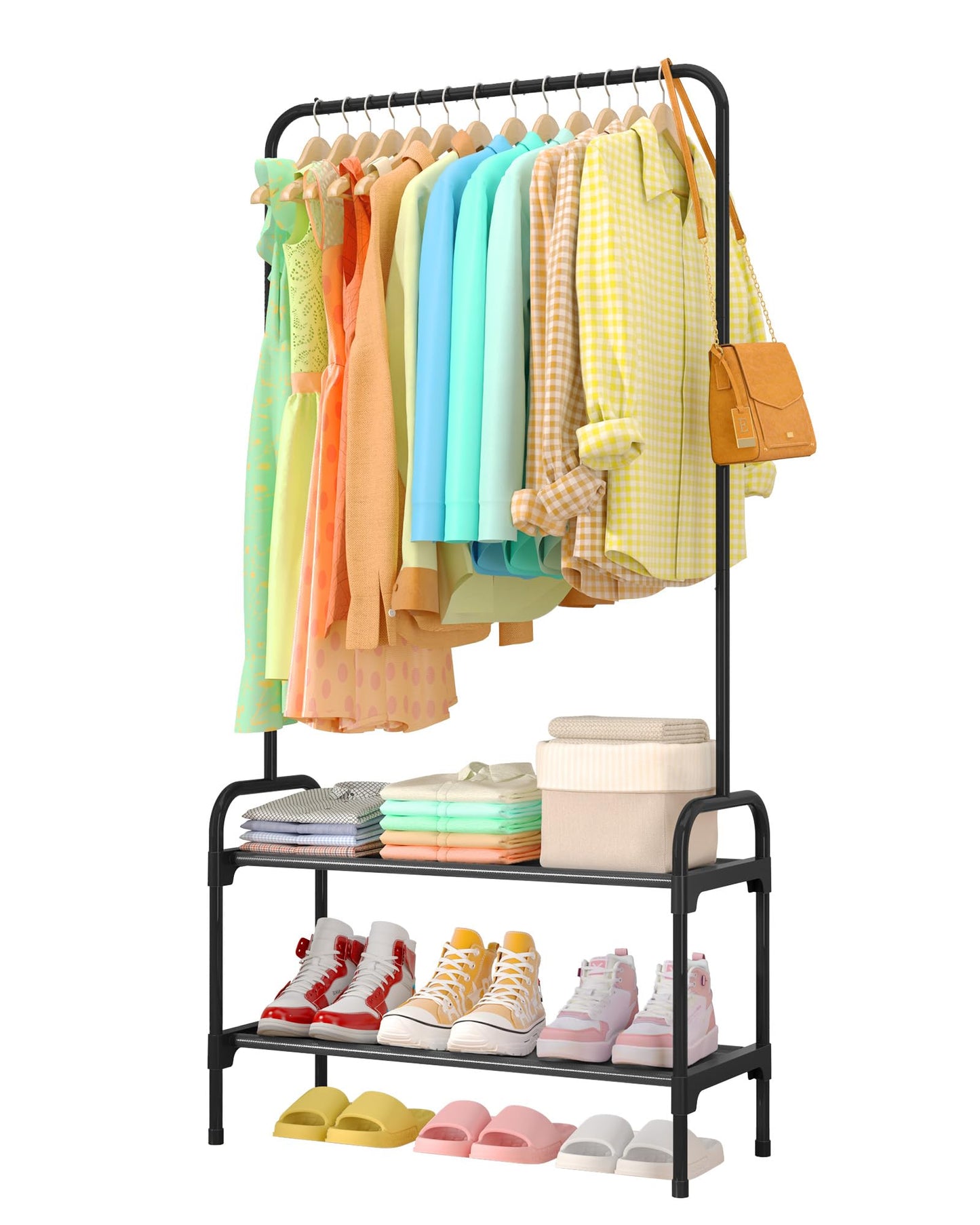 Sakugi Freestanding Clothing Rack 2-Tier Shoe Shelf, 74x30x150cm, Black