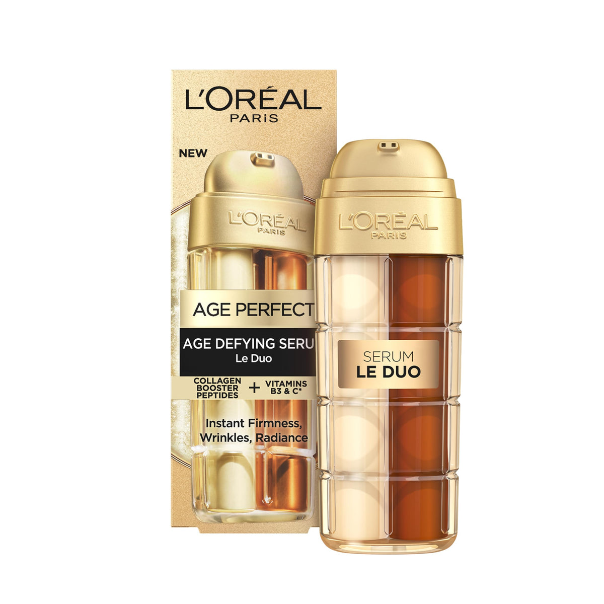 L?Or?al Paris Age Defying Serum Le Duo, Collagen Peptide Booster and Vitamins B3 & C*, Instant Firmness & Radiance, Clinically proven reverse