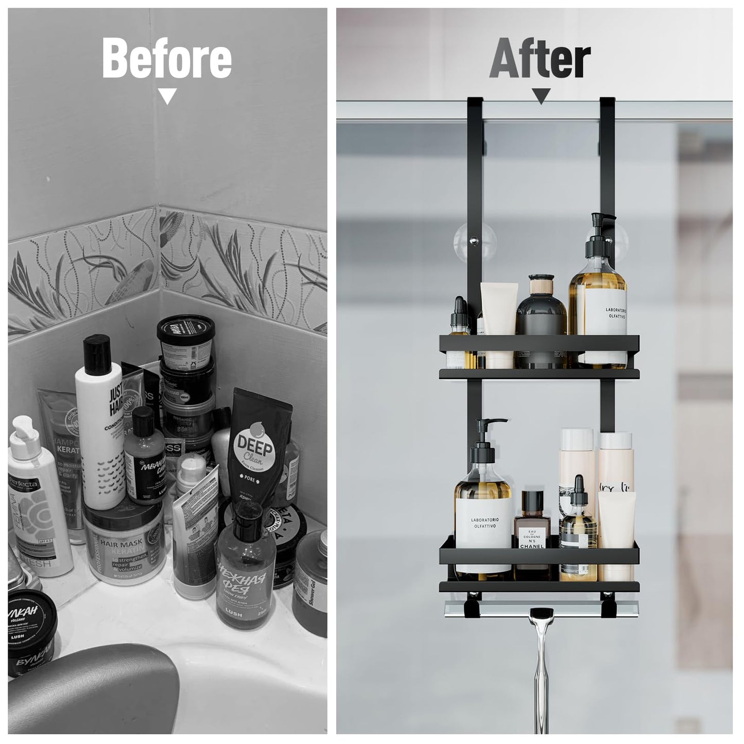 Laimew Shower Caddy Hanging, 2 Tier Shower Storage Over Door, Shower Accessories, Rustproof Shower Organiser Bathroom Storage, No Drilling