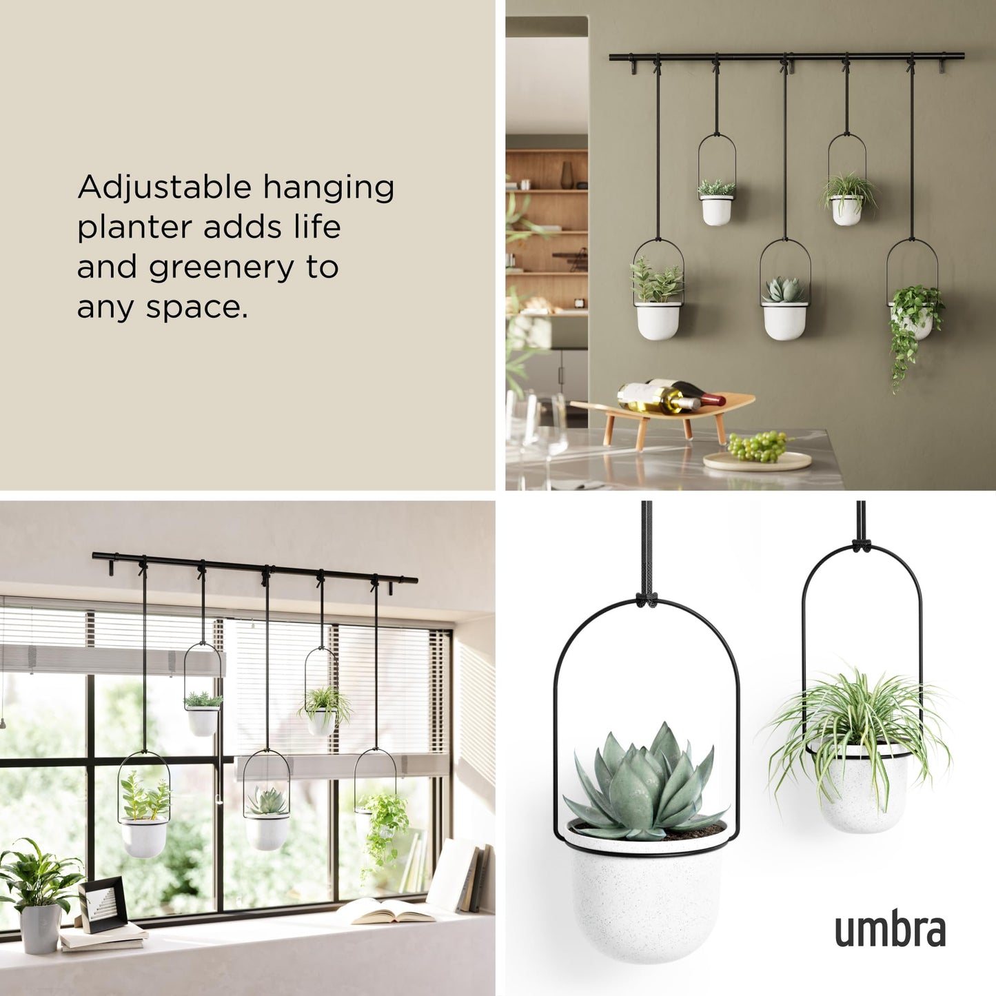 Umbra Hanging Planter, for Succulents, Herbs and Other Small Plants, Polypropylene Metal, Weiss, 5 Pots