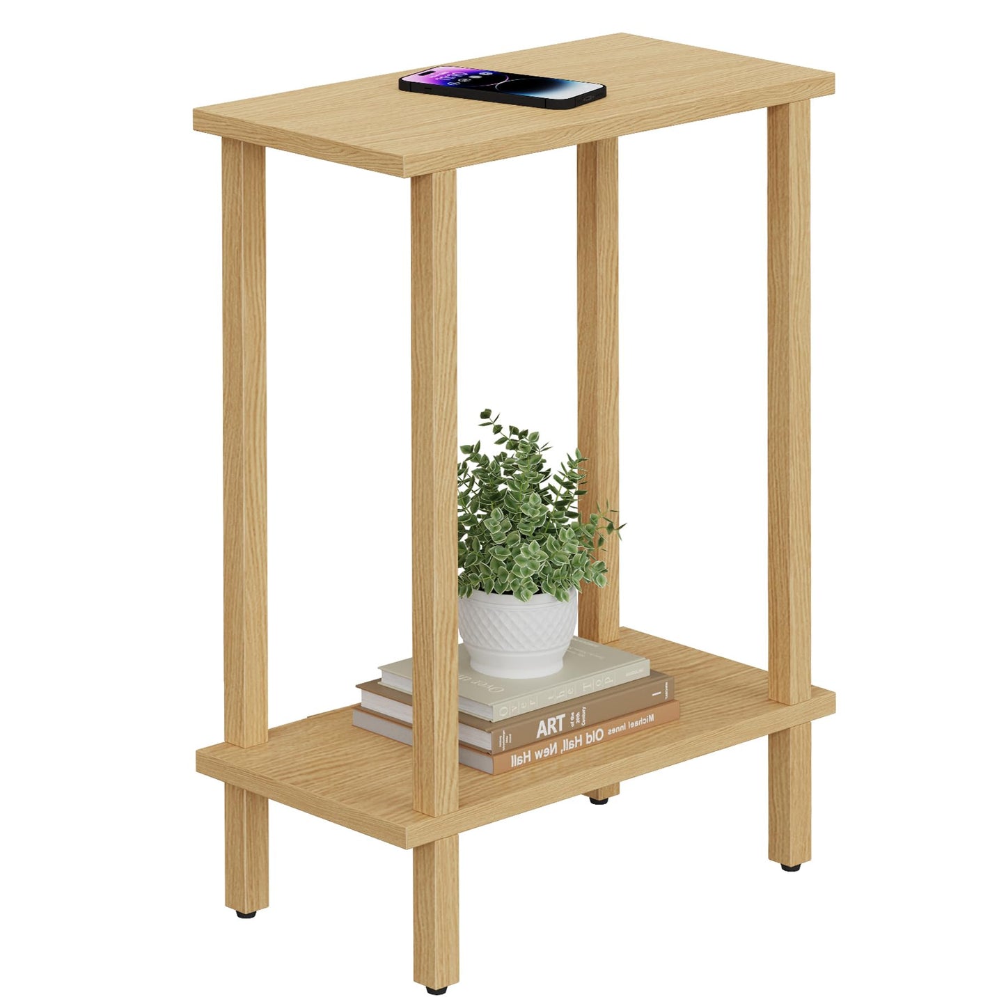 TUTOTAK Small Side Table, Narrow End Table, Skinny Sofa Table, Slim Nightstand, Living Room, Bed Room, Natural TB01BN062EU