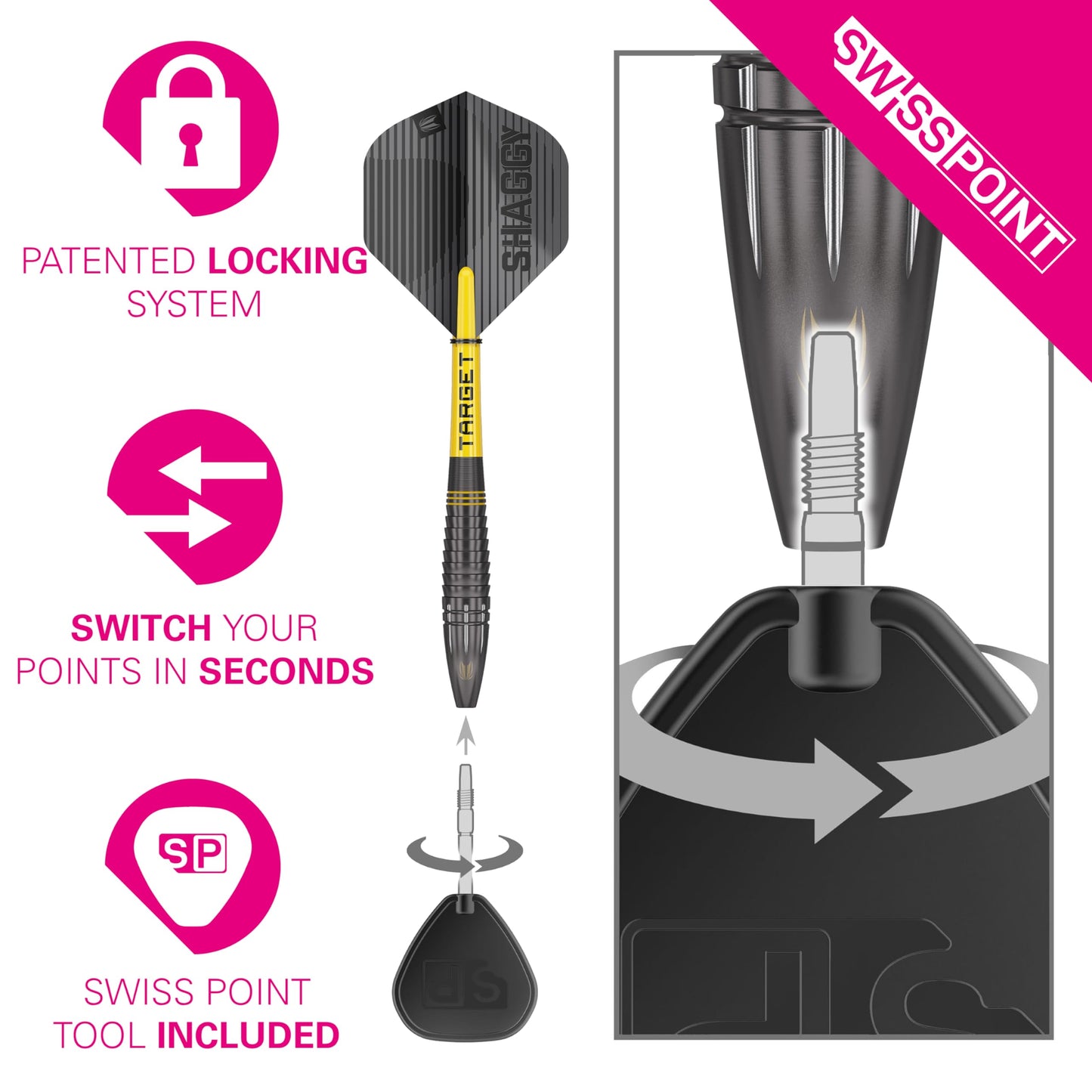 Target Darts Scott Williams Black Out 90% Tungsten Steel Tip Darts Set ? 25g Steel Tip Dart Set, Swiss Point Darts, SP Tool Included, Player Edition
