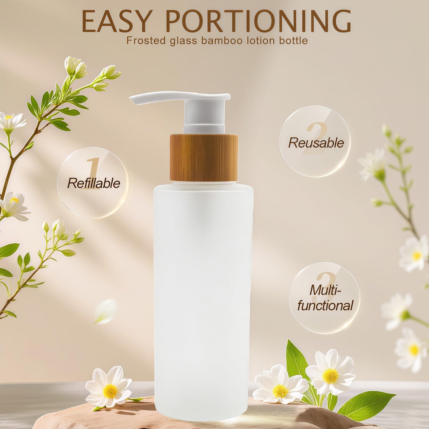 Empty Refillable Frosted Glass Pump Bottle With Plastic Pump Head Toiletries Storage Containers for Bath Shower Shampoo Hair-Conditioner Cleanser
