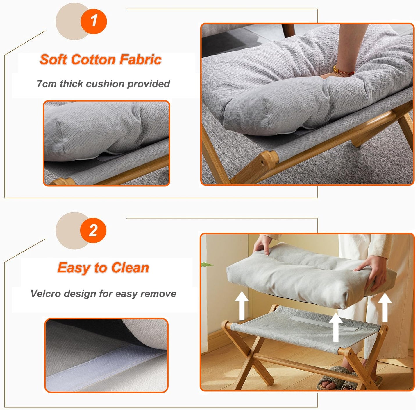 bimiti Foot Stool Bamboo Folding Foot Rest Foldable Ottoman Seat