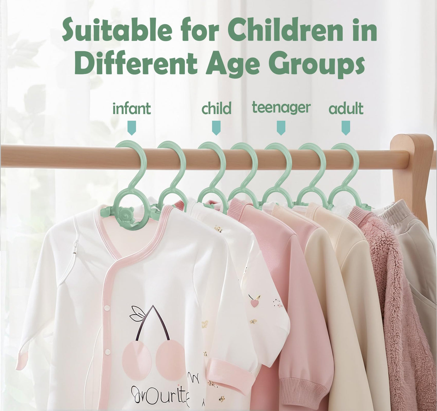 Anstore Children's Clothes Hangers, Pack of 20, Growing Children's Clothes Hangers, Space-Saving with Stackable Bear Hooks