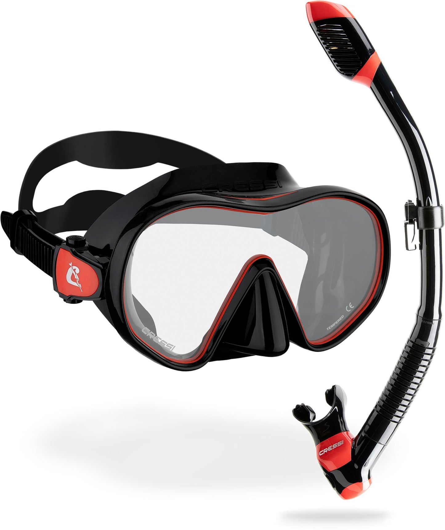 CRESSI F-Dual + Supernova Dry Combo - Unisex Diving Mask F-Dual rimless and Dry Snorkel for Snorkelling and Scuba Diving, Black / Red