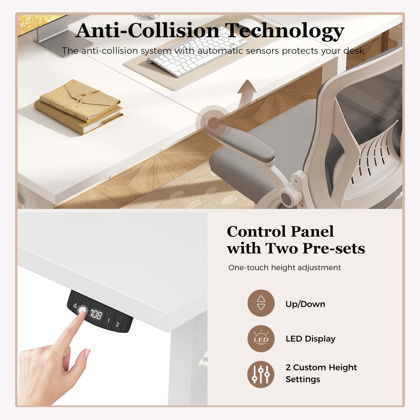 Klicelor Electric Standing Desk, 2 Memory Buttons for stand & sit, 120x60