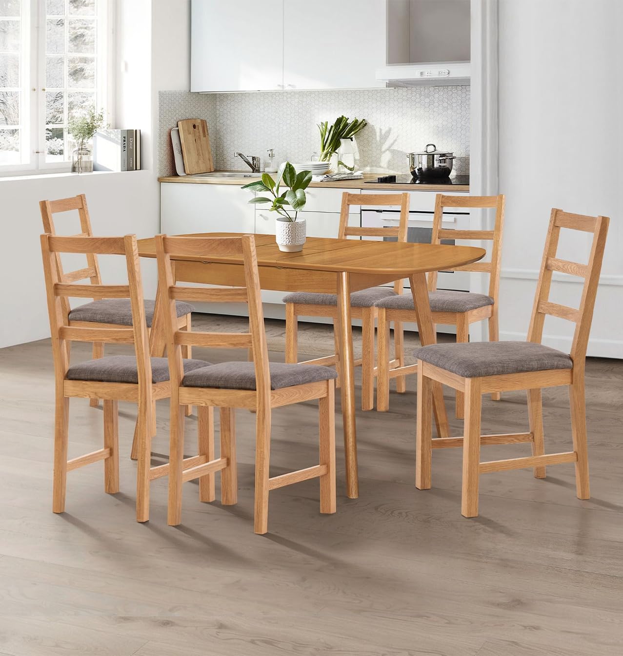 Hallowood Furniture Aston Light Oak Extending Dining Table and Chairs Set 6