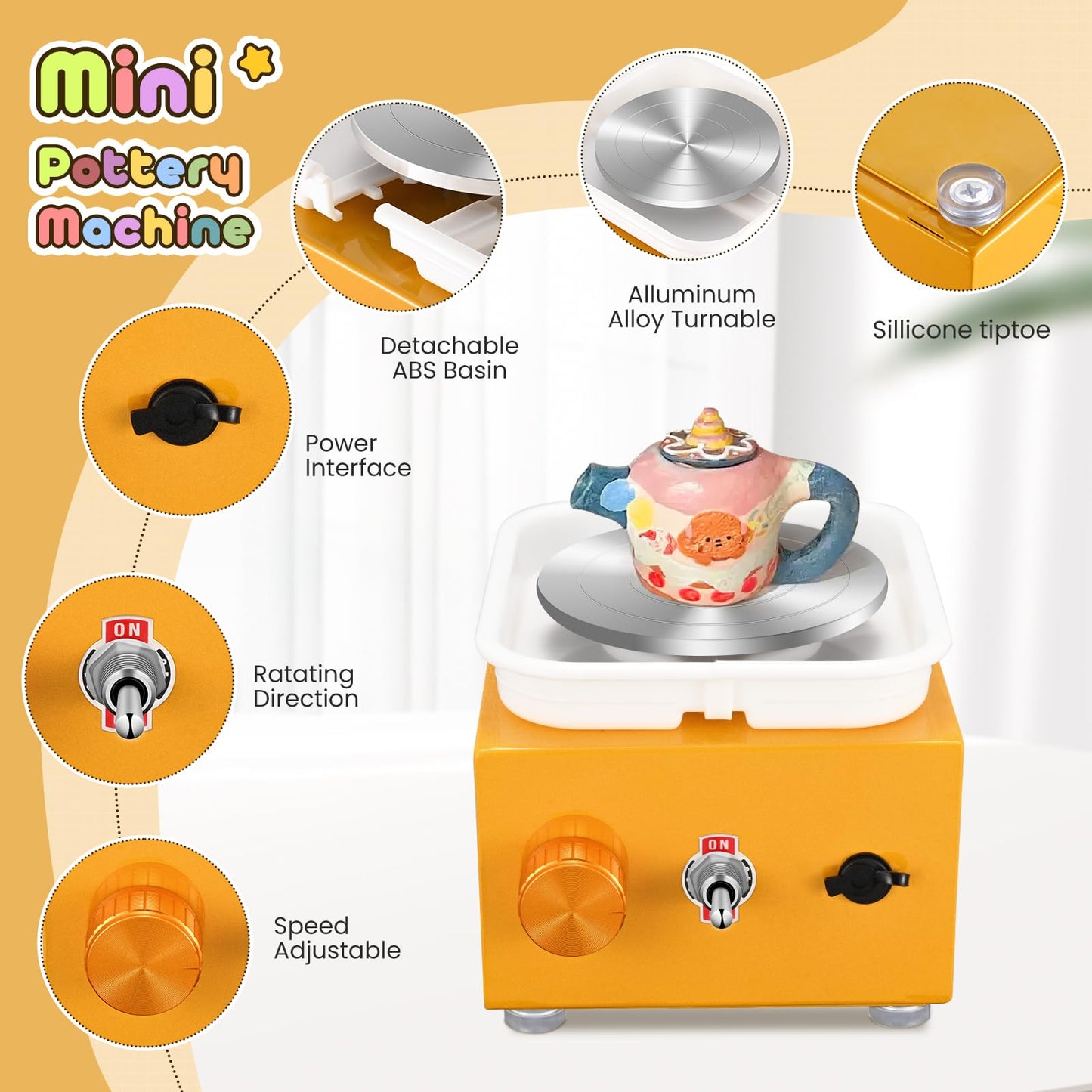 Mini Electric Pottery Wheel, Couleeur 2000RPM & 10/6.5cm Plates Turntable Pottery Machine, Adjustable Speed Pottery Wheel with Shaping Tools for