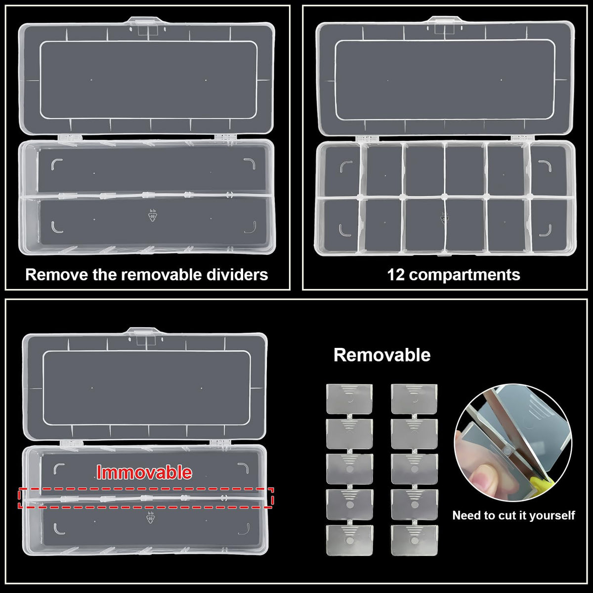 DARUITE Fishing Tackle Box, 12 Grid Plastic Organiser Box with Compartments