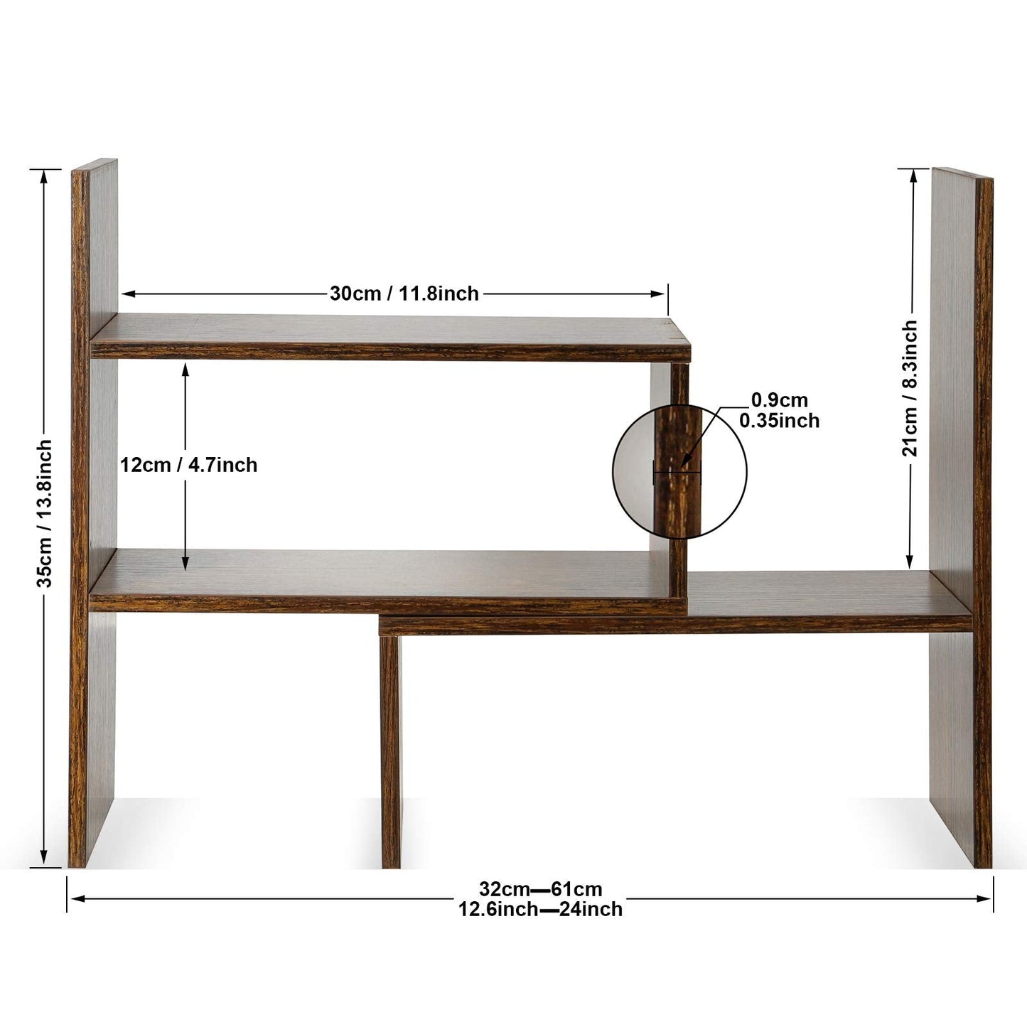 JIIKOOAI Wood Desk Storage Organizer, Desktop Display Shelf Rack, Rustic Bookshelf for Office & Home, Expandable Desktop Storage Rack
