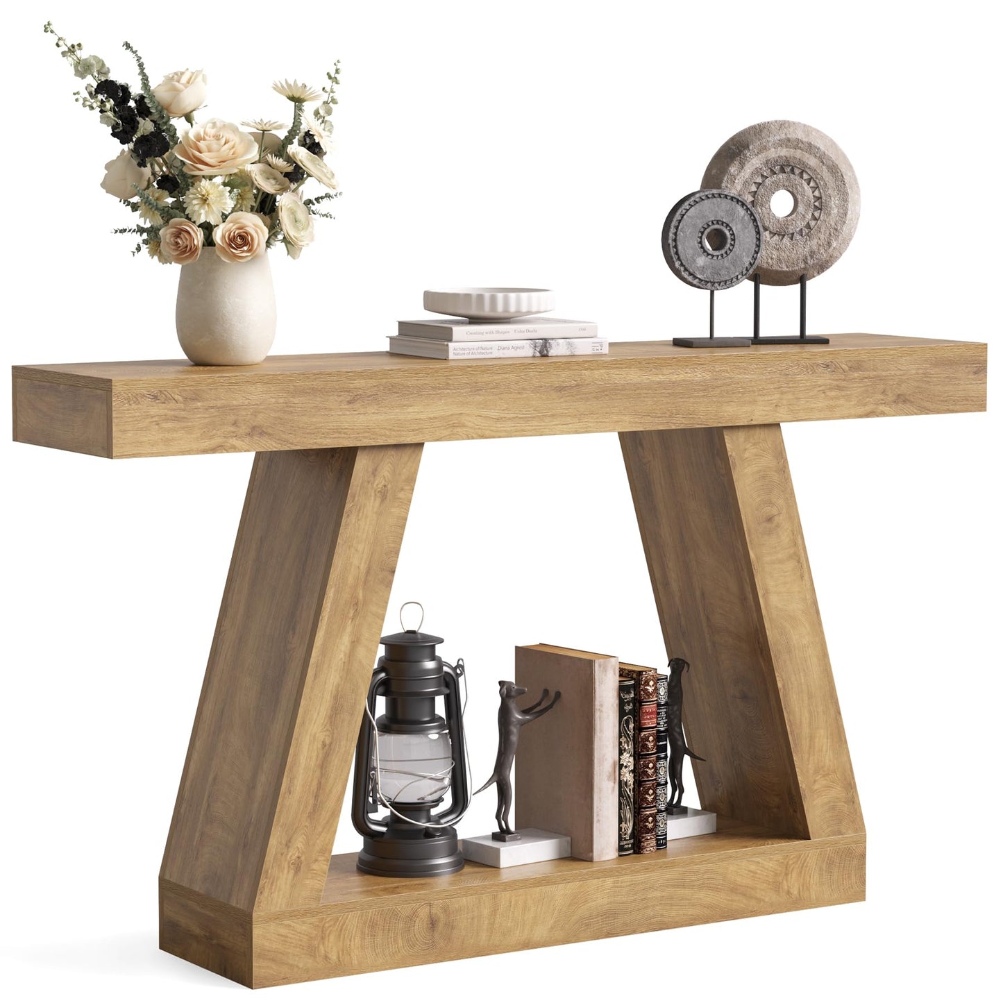 LITTLE TREE 55-Inch Sofa Table with Storage, Farmhouse Console Table for Home, Rectangular Wooden Entryway Furniture for Living Room, Bedroom, Office