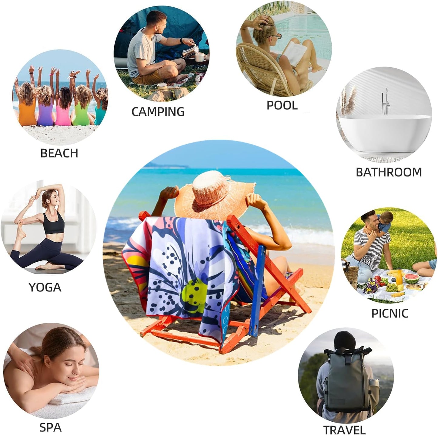Large Microfibre Mandala Flower Sand Free Towel - 160x90cm, Lightweight Quick Dry, Compact and Thin Sports Travel Swim Towel with Bag