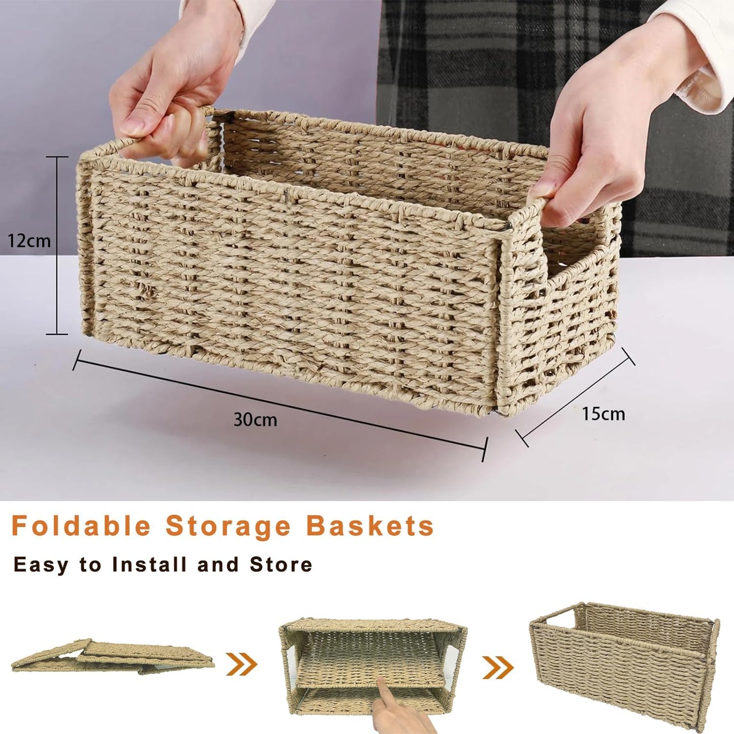 Aluusy 2-Pack Foldable Storage Baskets,31x15x12cm,Khaki