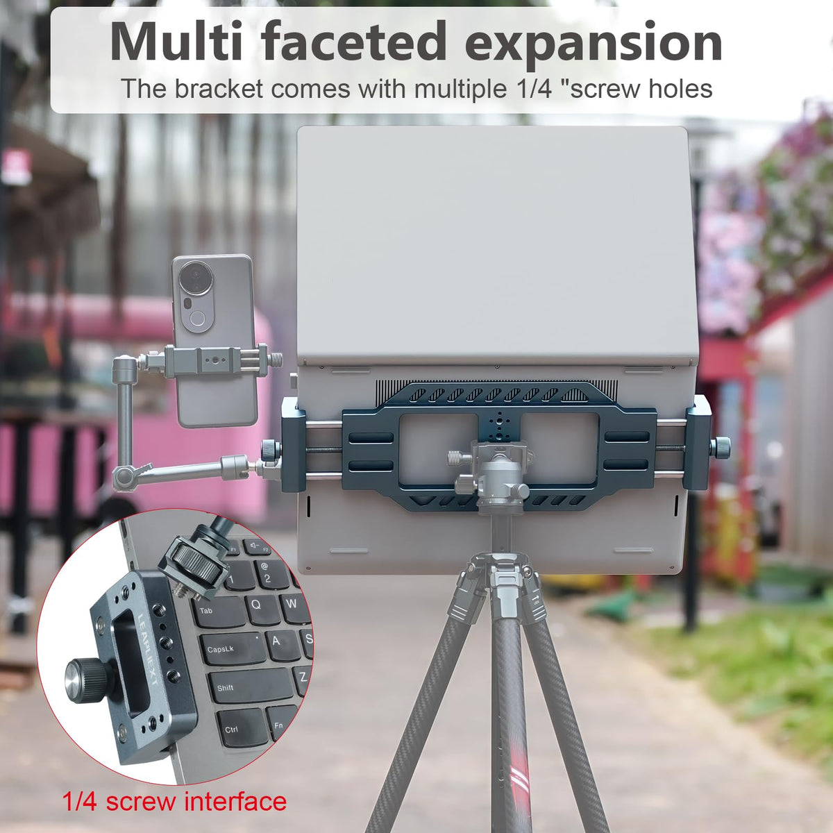 LEAPLIEXT Laptop Stand for Tripods, Aluminum Construction, 1/4" and 3/8 Ports, Arca-Swiss Quick Release System, Anti-Slip Heat Display, Studio Live