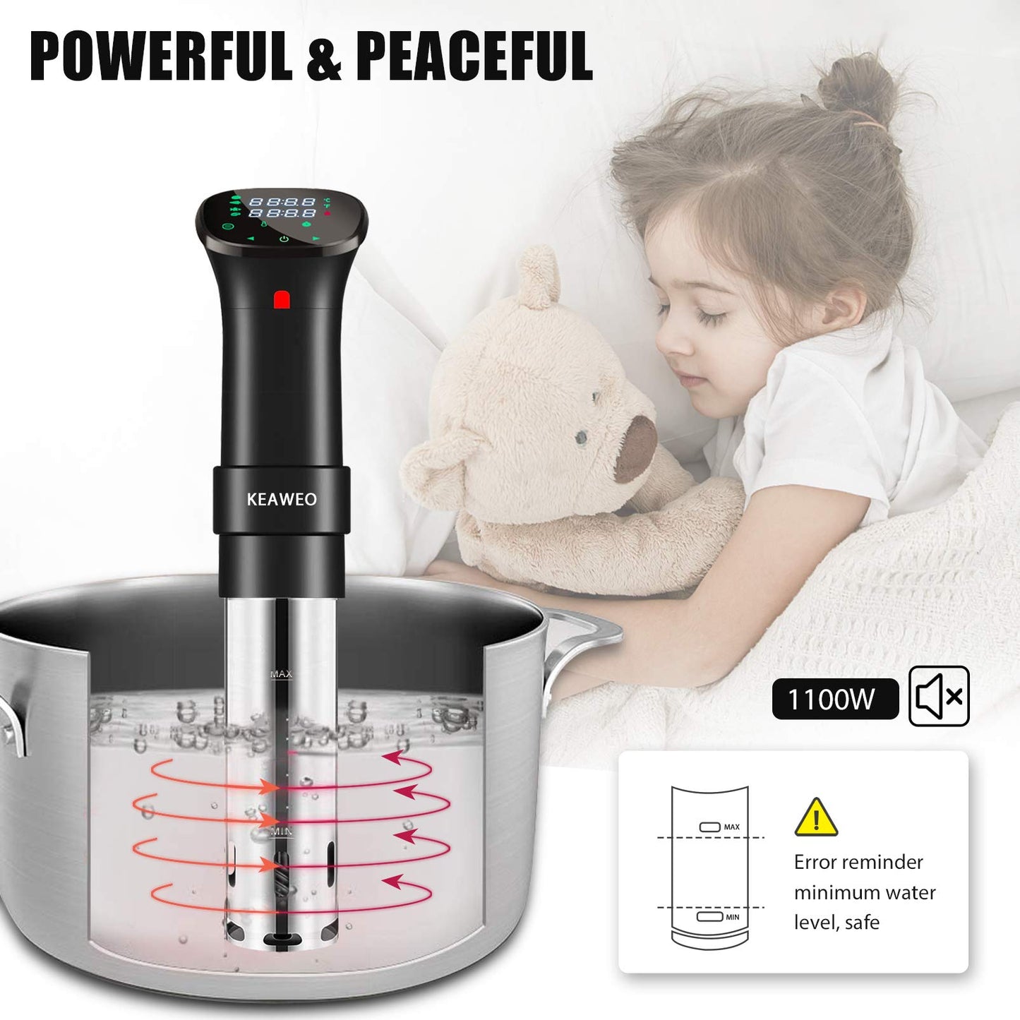 KEAWEO Sous Vide, Sous Vide Machine Thermal Immersion Circulator Water Baths, Low Temperature Slow Cooking, Accurate Temperature Timer Control, Fast