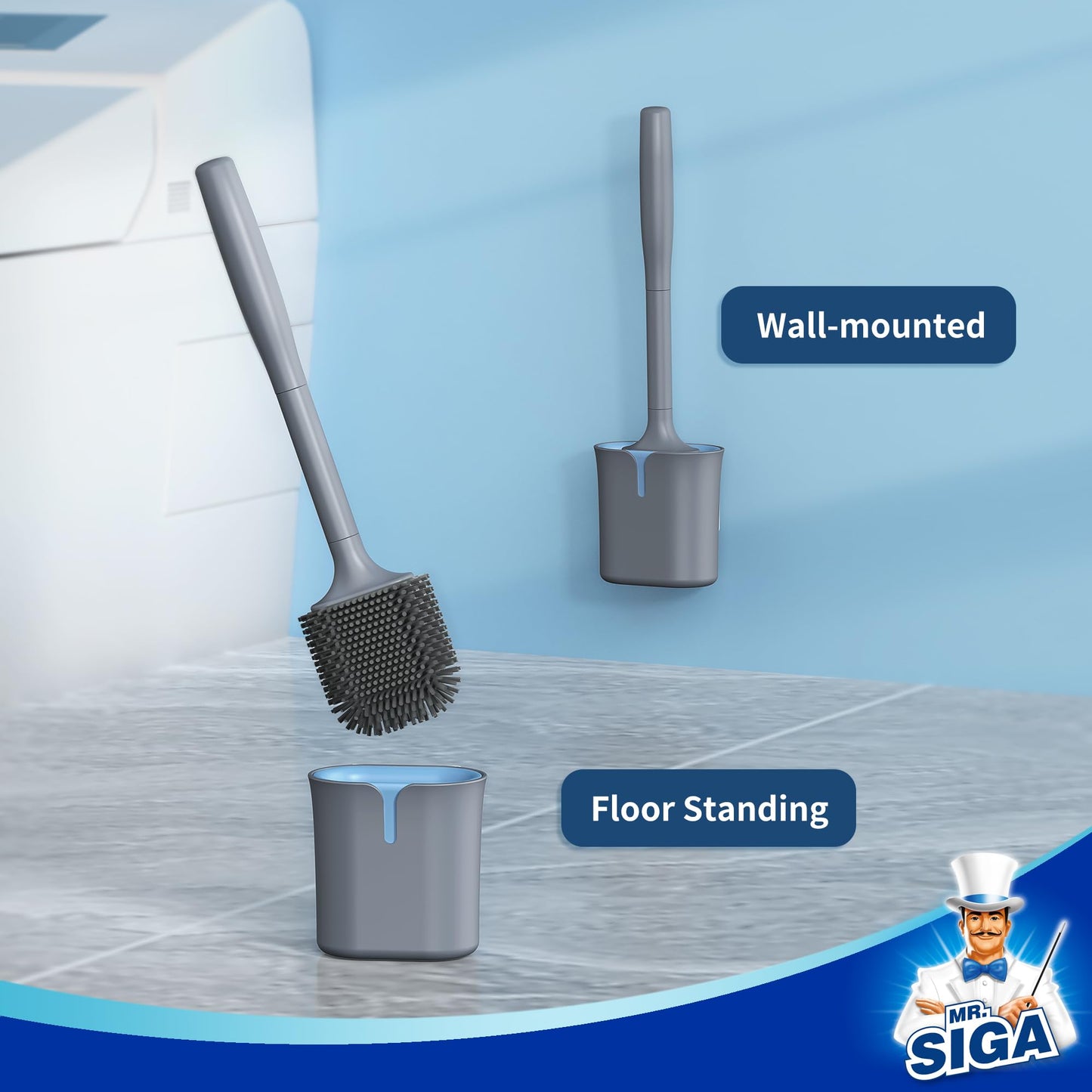 MR.SIGA Toilet Brush and Holder Wall Mounted, grey, 1 Pack