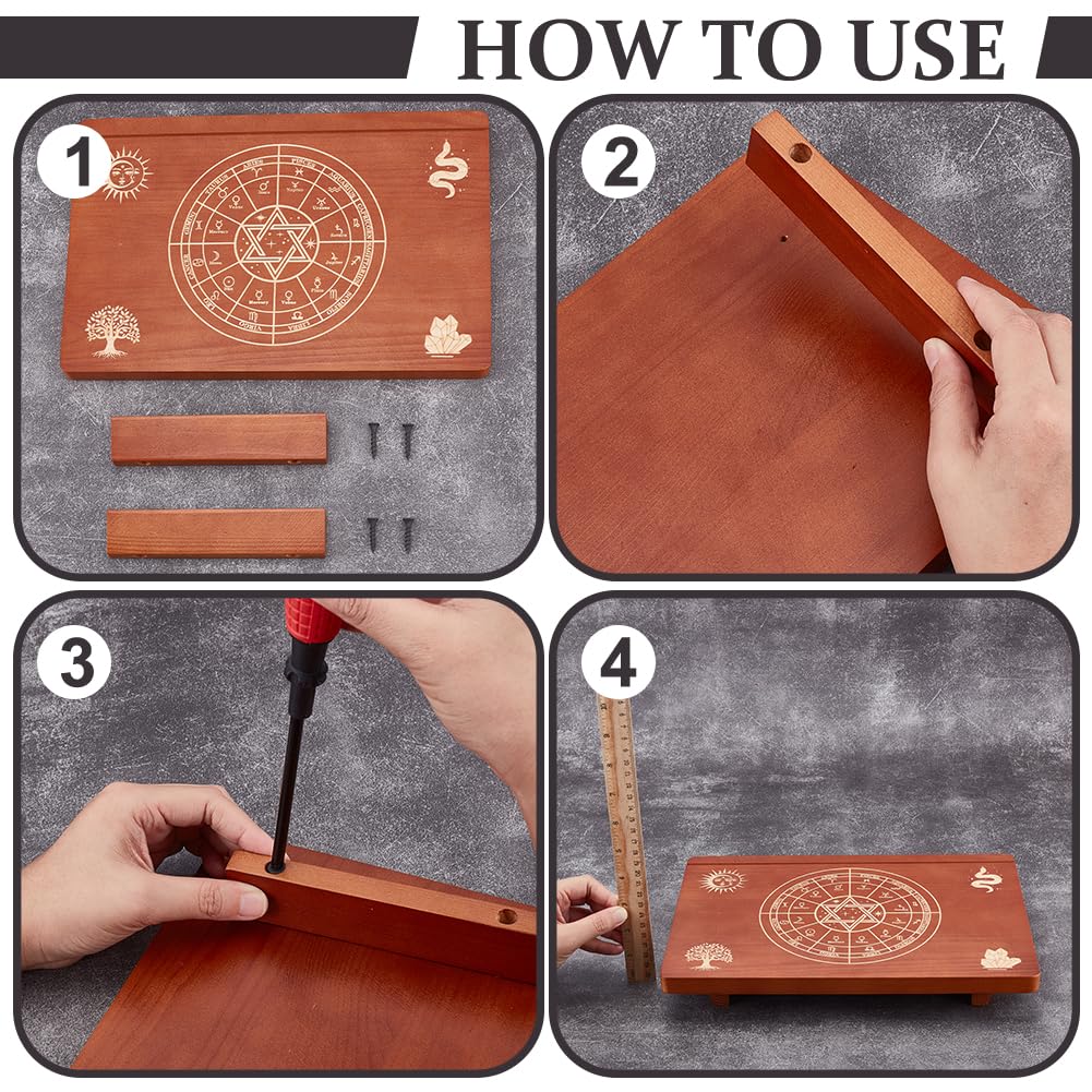 UNICRAFTALE Altar Tables Wooden Small Altar Table 20.3x30.5cm Saddle Brown Meditation Tables Engraved The Twelve Zodiac Rings Tree of Life Pattrns on